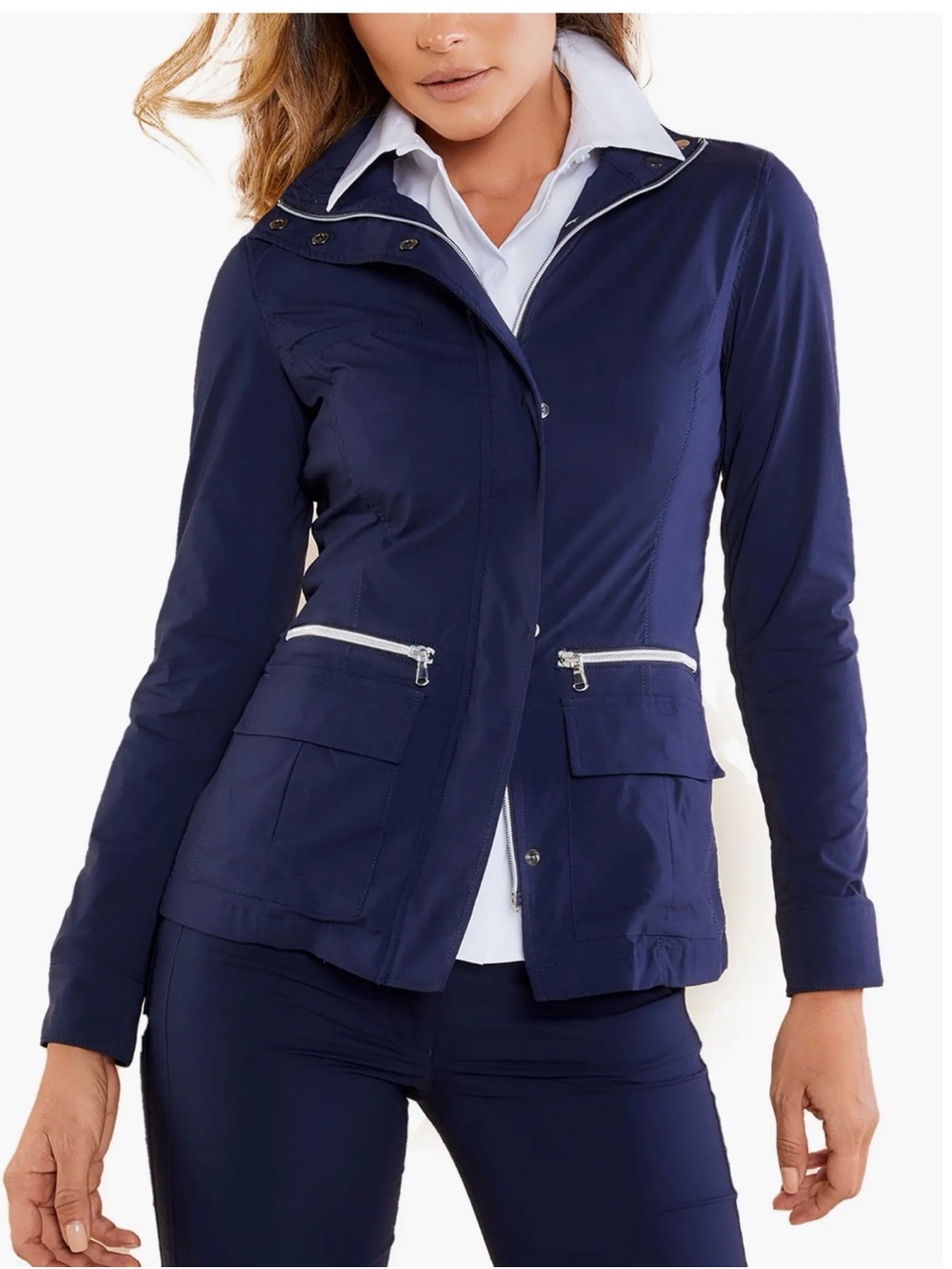 Anatomie Kenya Safari Jacket Navy XS Travel Zip Pocket Stretch Jacket